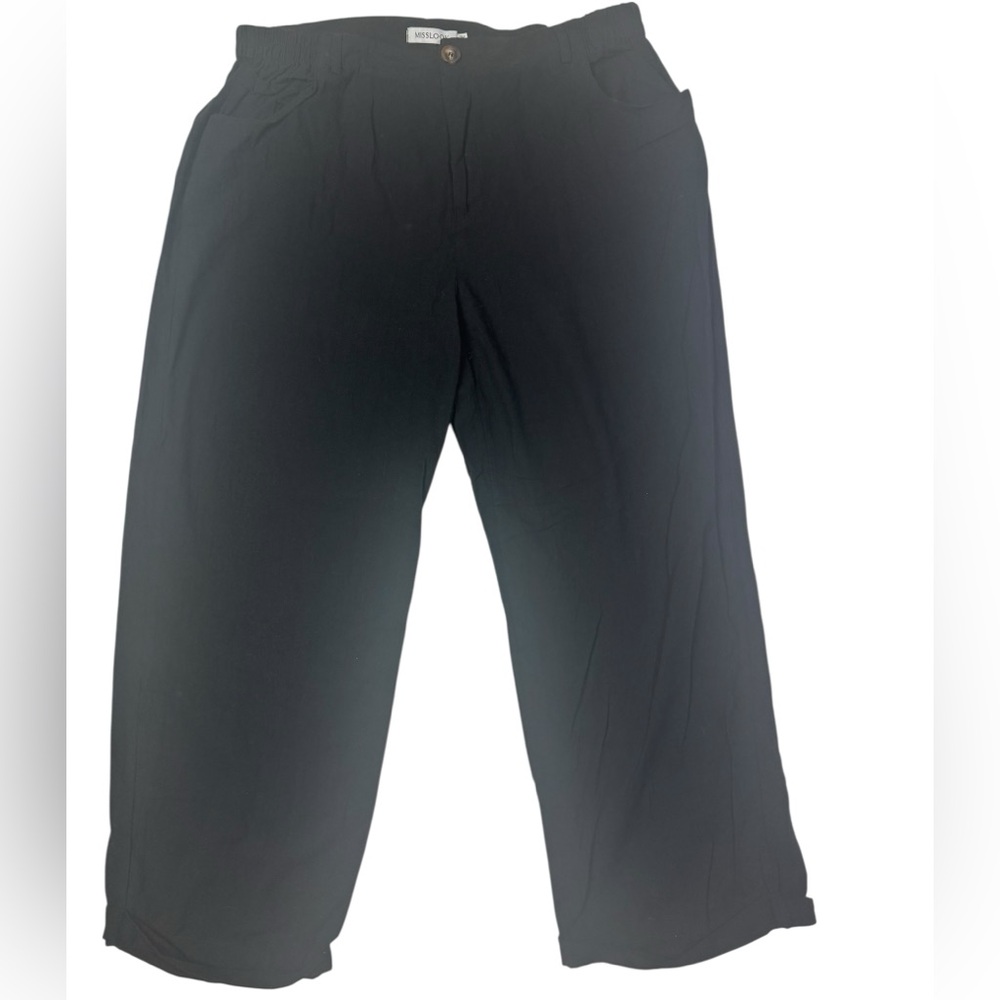 Misslook Women’s Black Wide Leg Pants – Size 3XL – Elastic Waist Cropped Trouser